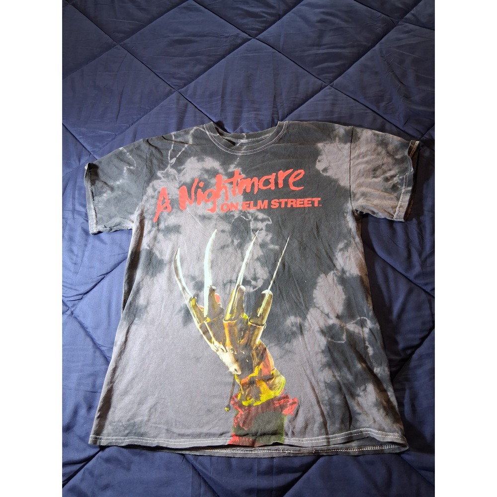 A Nightmare on Elm Street Freddy Krueger Tie Dye Graphic T-Shirt Mens Small Grey